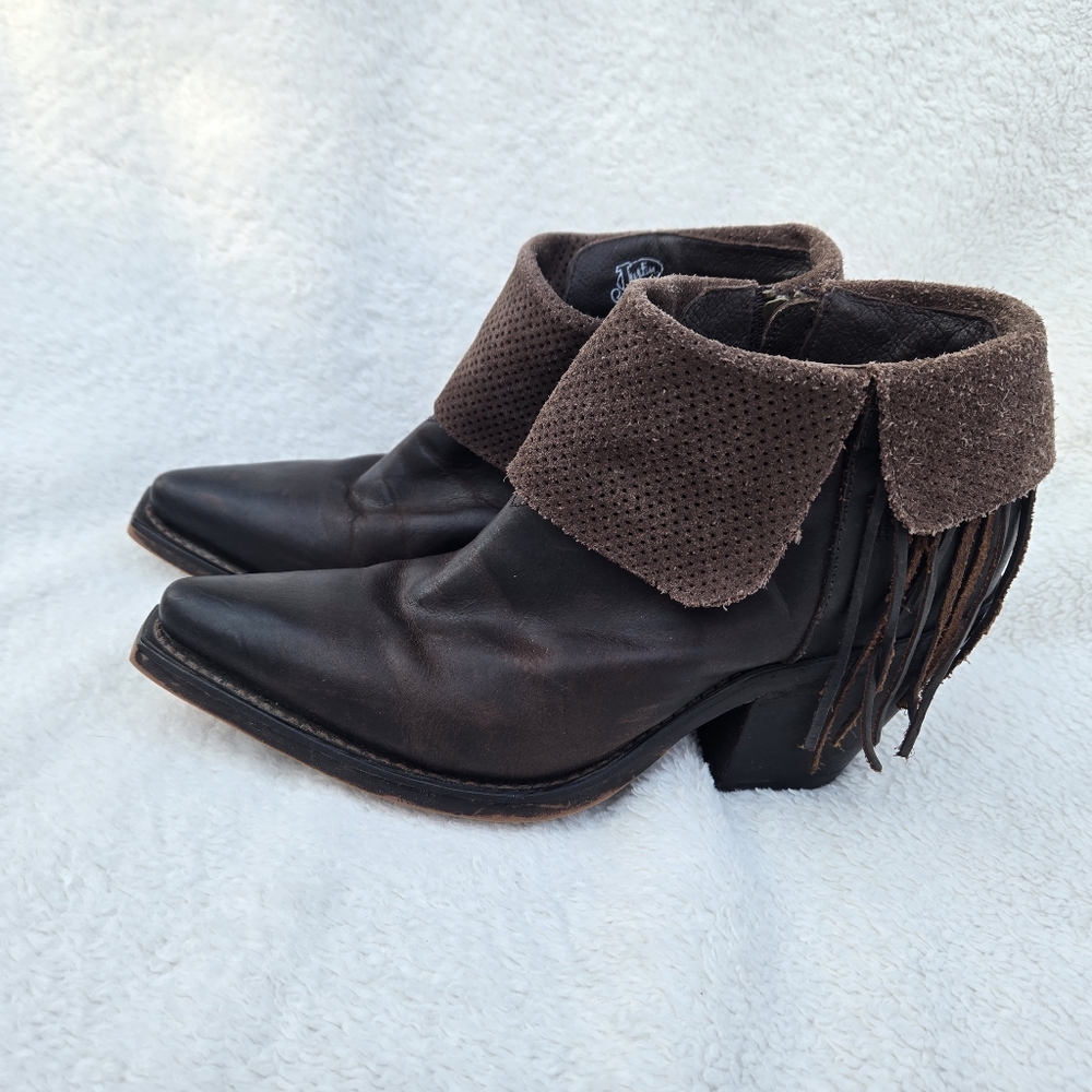 NEW Reba by Justin "Hope" Oak Leather & Suede Fringe Booties - Size 7.5